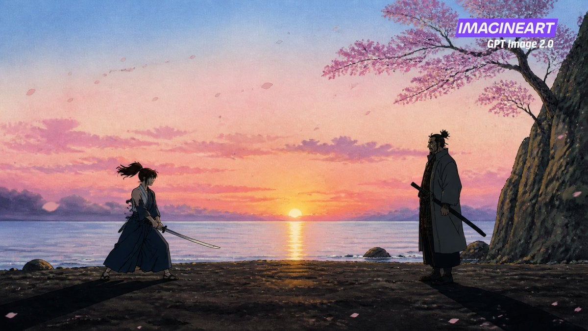 Hand-Drawn Anime Duel with Cherry Blossoms GPT Image 2.5 preview