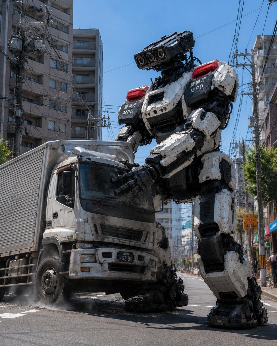 Police Robot Squad Stopping Runaway Truck GPT Image 2.5 preview