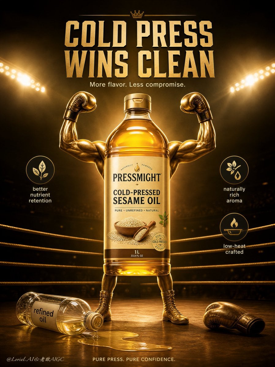 Sesame Oil Bottle with Boxer Arms in Ring GPT Image 2.5 preview
