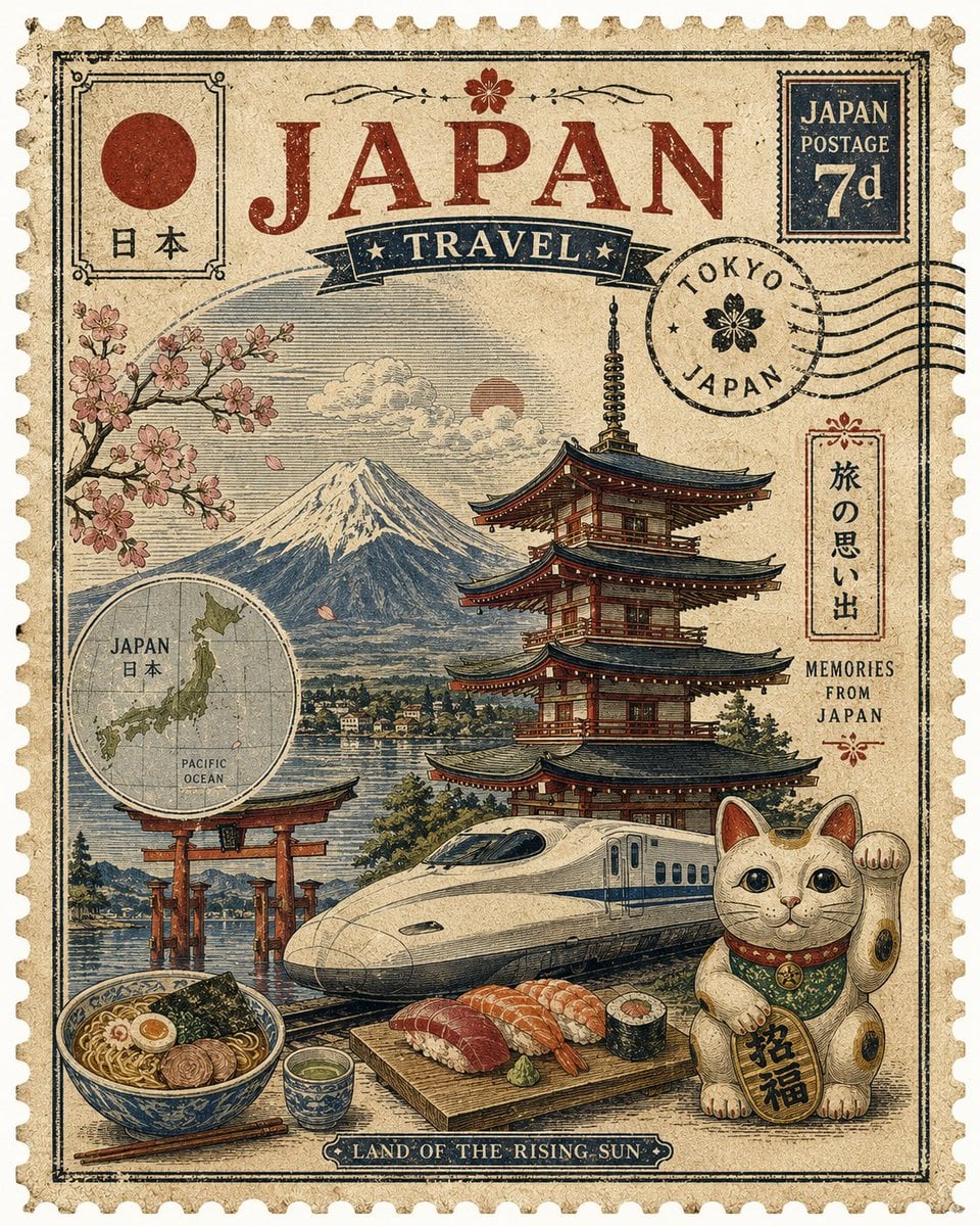 Vintage Travel Postage Stamp Artwork GPT Image 2.5 preview
