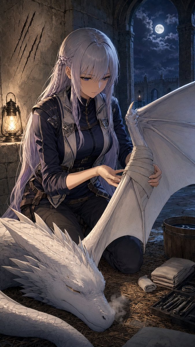 White Dragon Knight Checking Wing Injury GPT Image 2.5 preview