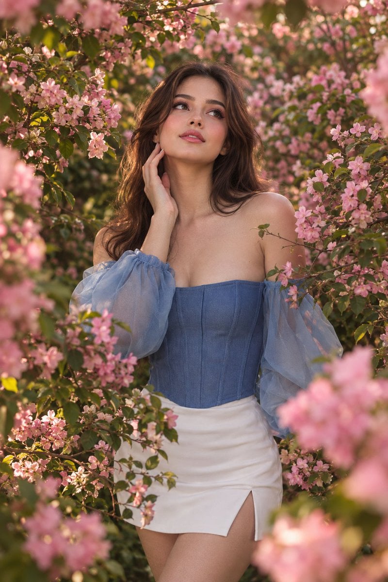 Woman Among Dense Pink Flowering Branches GPT Image 2.5 preview