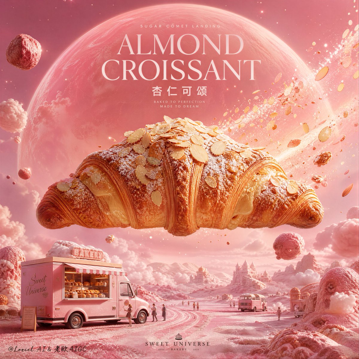 Almond Croissant Cosmic Bakery Poster GPT Image 2 preview