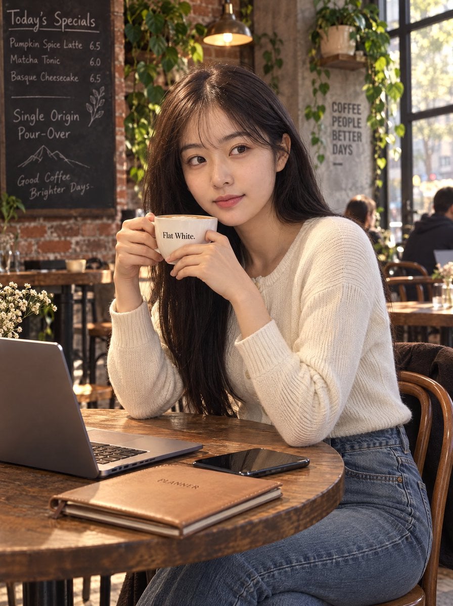 Asian Woman in Trendy Coffee Shop GPT Image 2 preview