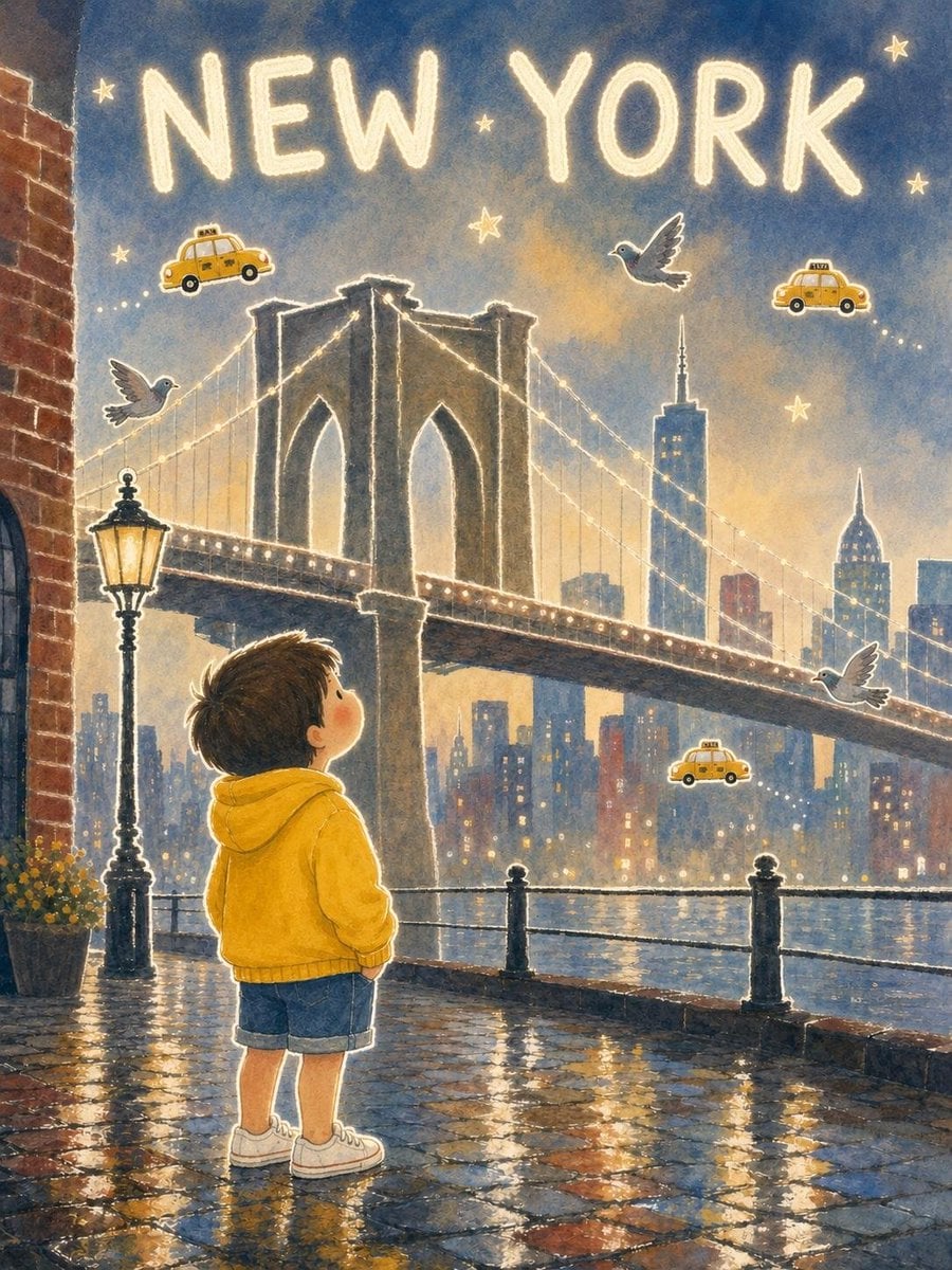 Child at Brooklyn Bridge in Drawing Style GPT Image 2 preview