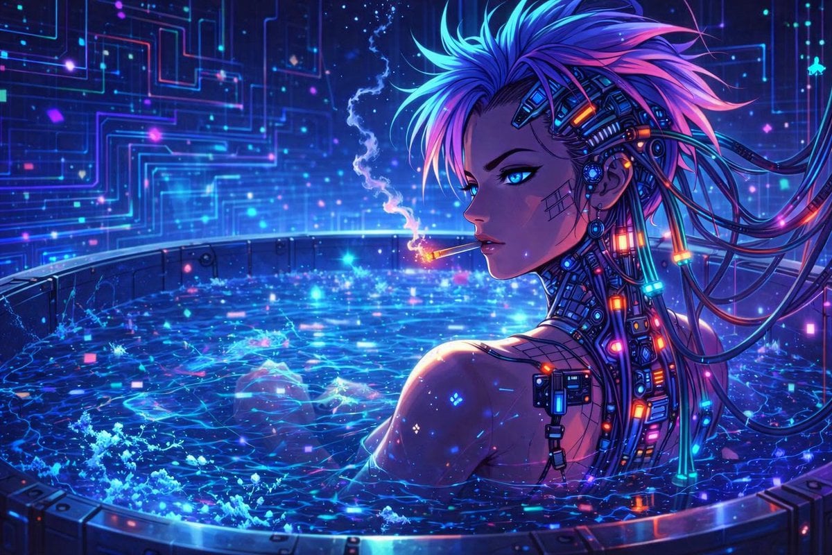 Cyberpunk Anime Character in Neon Tub GPT Image 2 preview