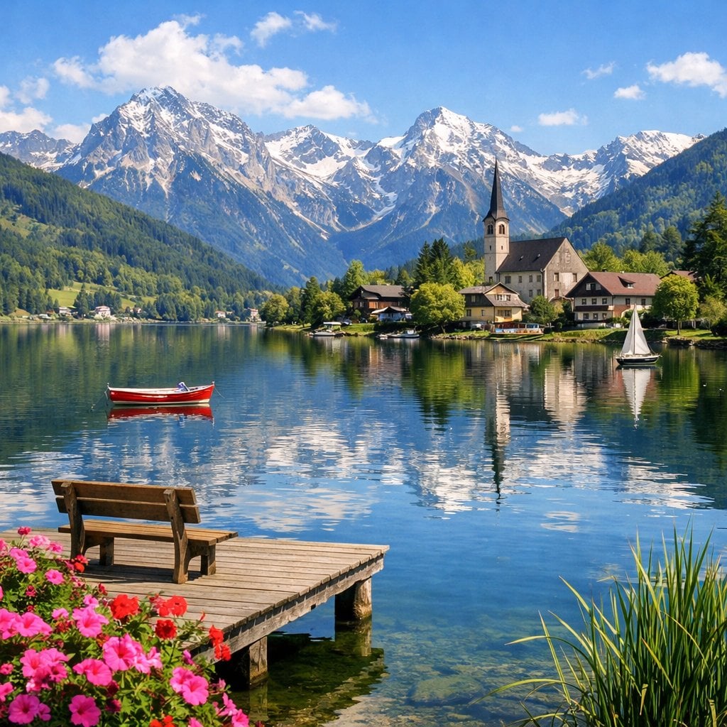 Idyllic Alpine Lake Village Landscape GPT Image 2 preview