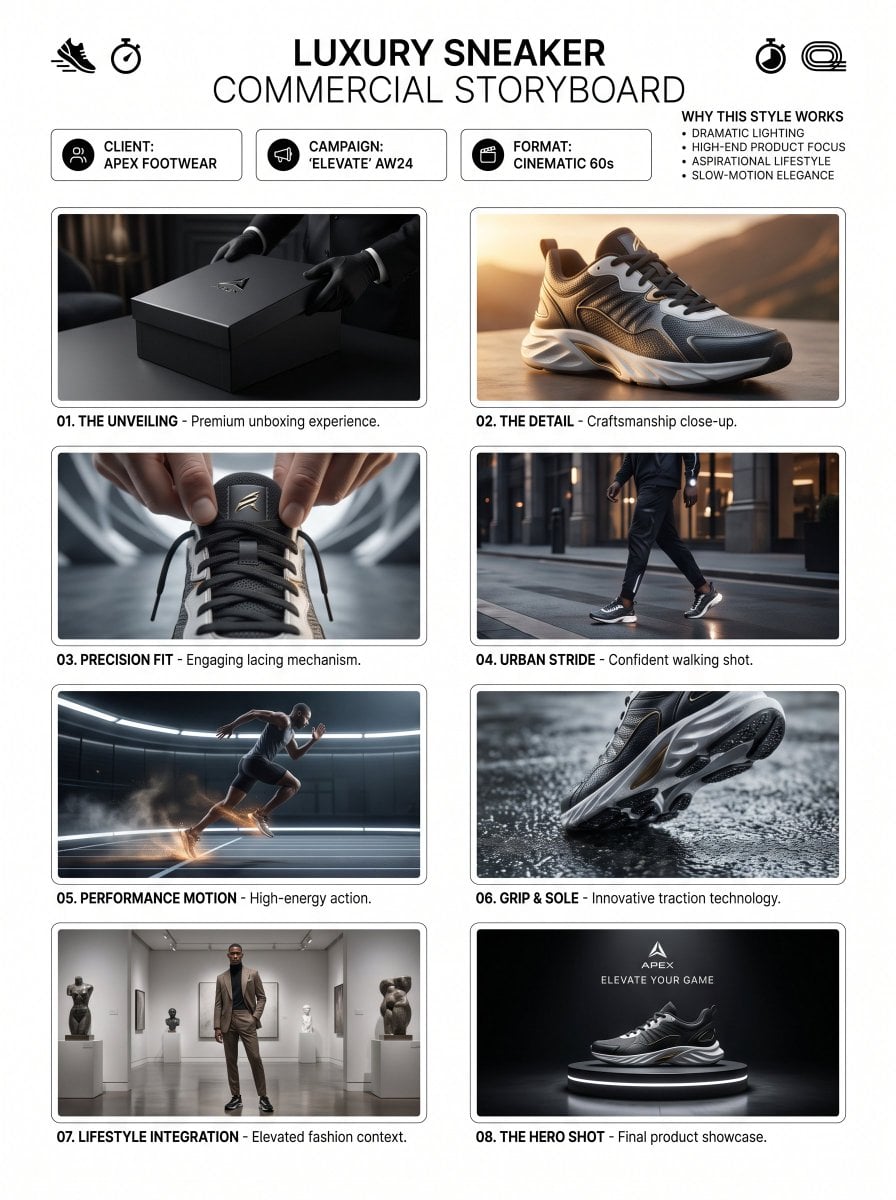Luxury Sneaker Commercial Storyboard Prompt GPT Image 2 preview