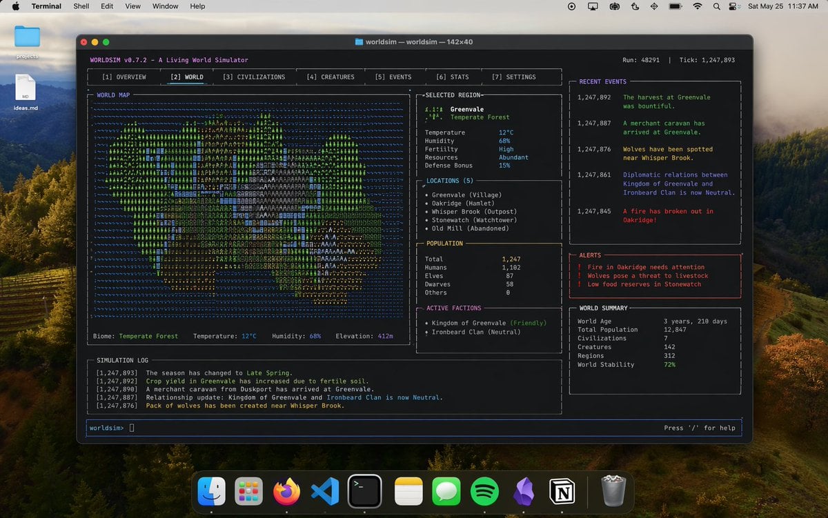 Mac Terminal World Sim UI GPT Image 2 preview
