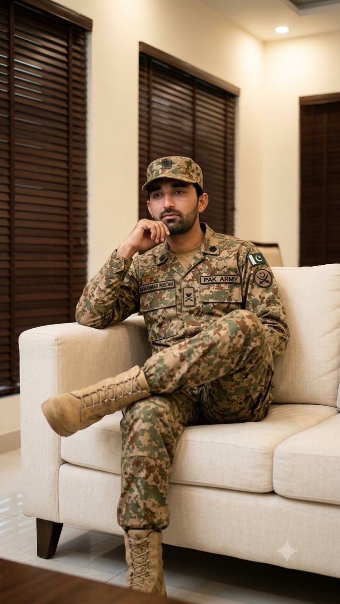 Pakistan Army Officer on Cream Sofa GPT Image 2 preview