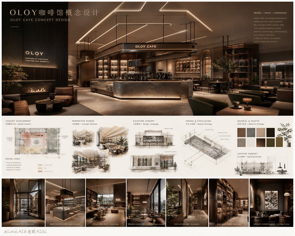 Premium OLOY Cafe Interior Concept Board GPT Image 2 preview