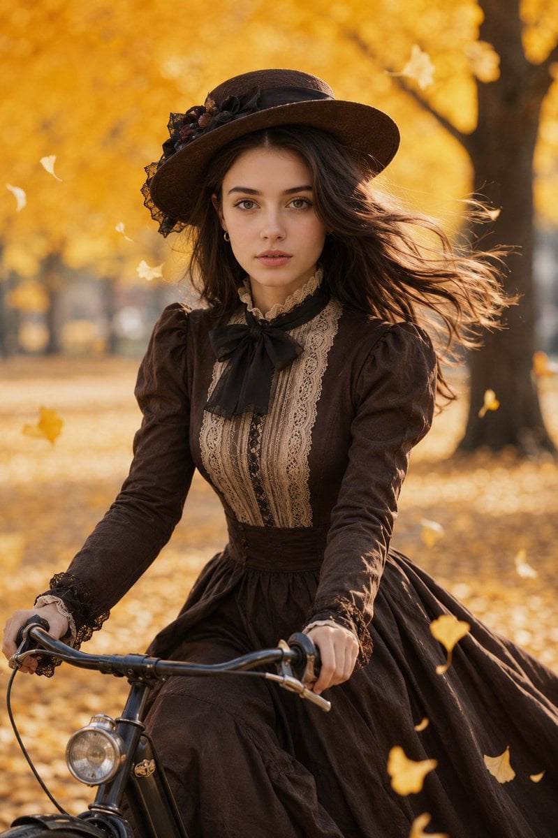 Victorian Woman Riding Bicycle in Autumn Park GPT Image 2 preview