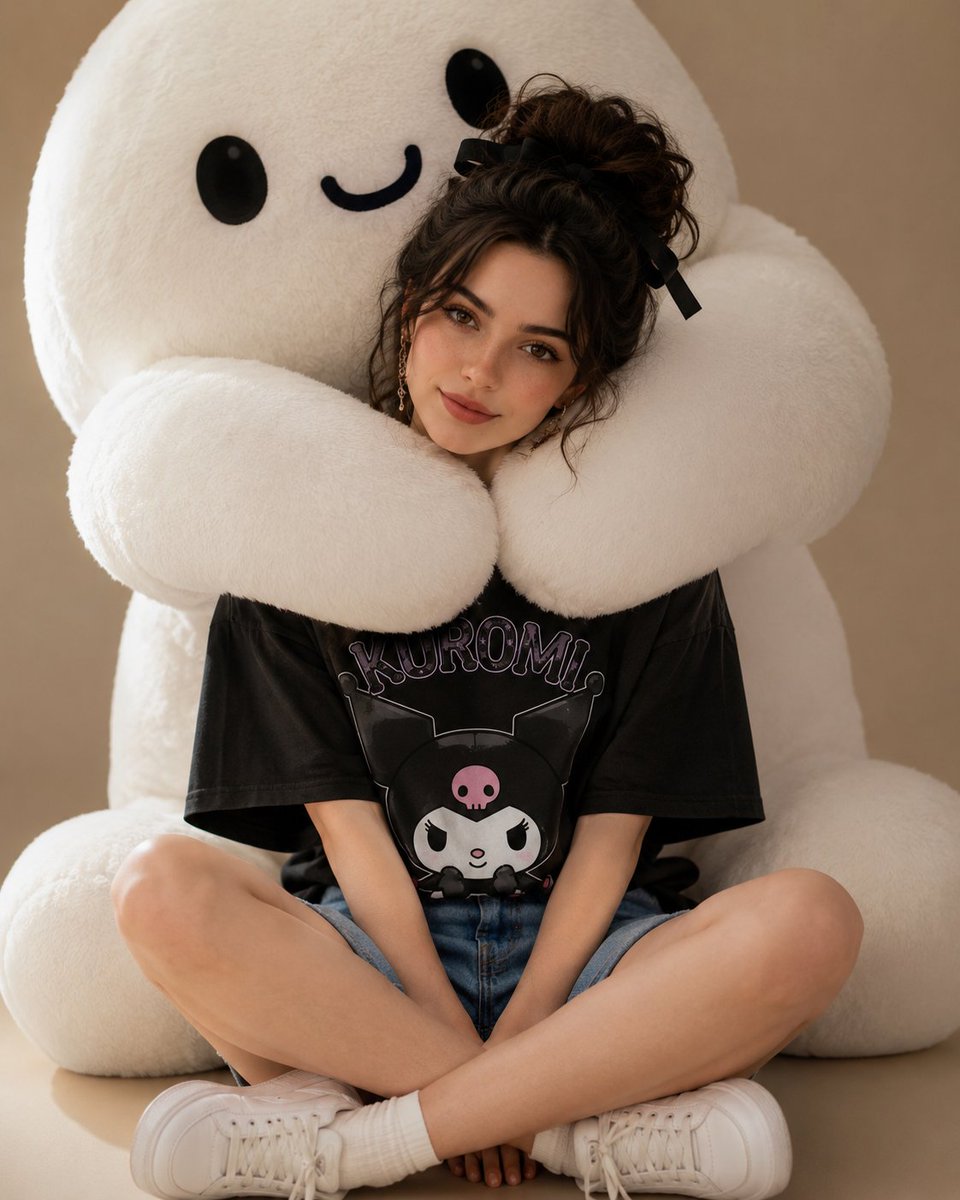 Woman Hugged by Giant Fluffy Plush Portrait GPT Image 2 preview