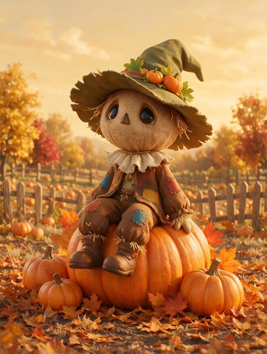 Cute Scarecrow on Pumpkin Illustration Seedream 5 Pro preview
