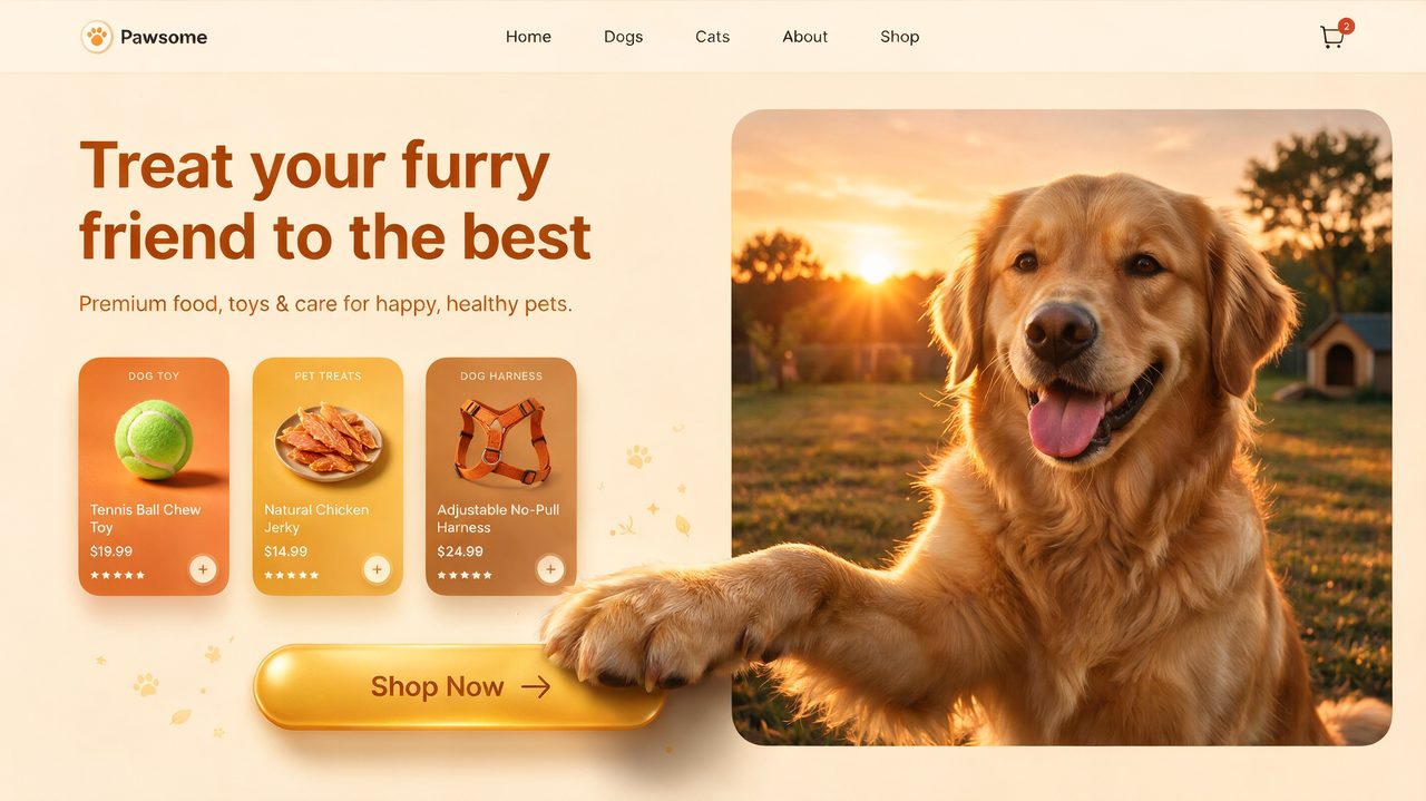 Pet E Commerce Hero Sunset UI Seedream 5 Pro preview