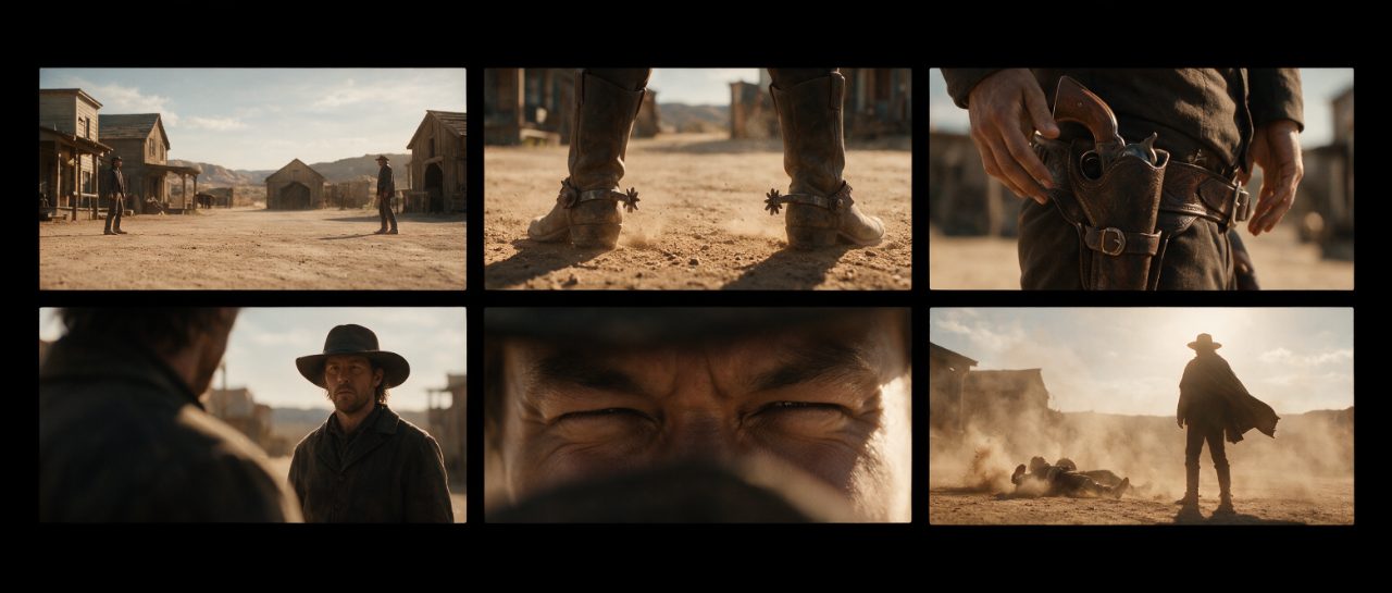 Six Panel Western Street Storyboard Seedream 5 Pro preview