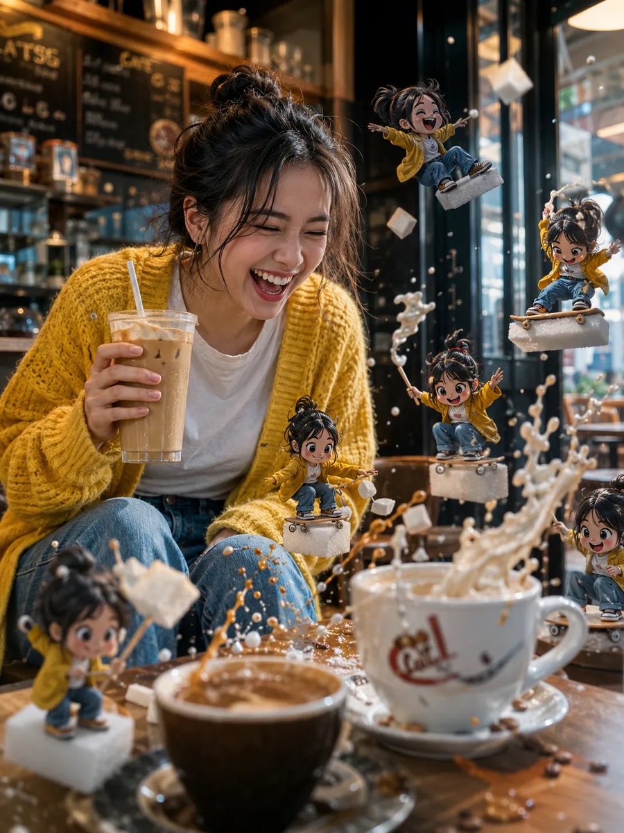 Woman Laughing with Cartoon Selves Seedream 5 Pro preview