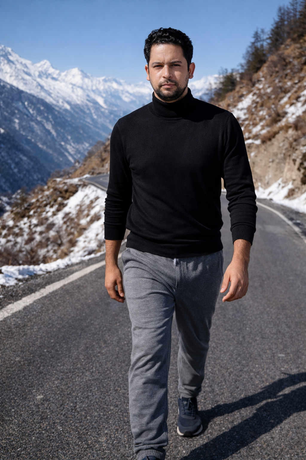 A man walking on a mountain road Nano Banana Pro preview image