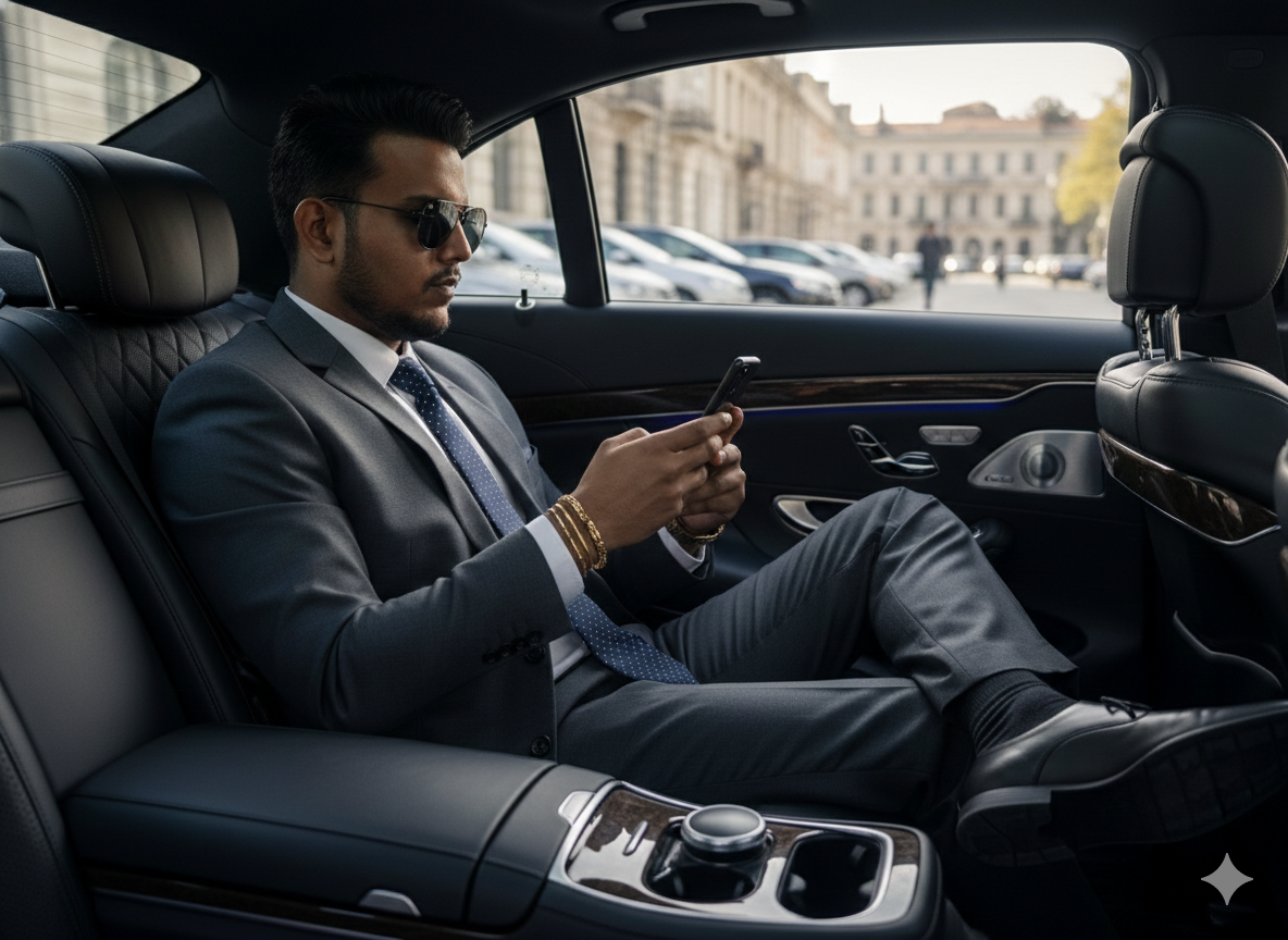Rich man sitting in car. Nano Banana Pro preview image