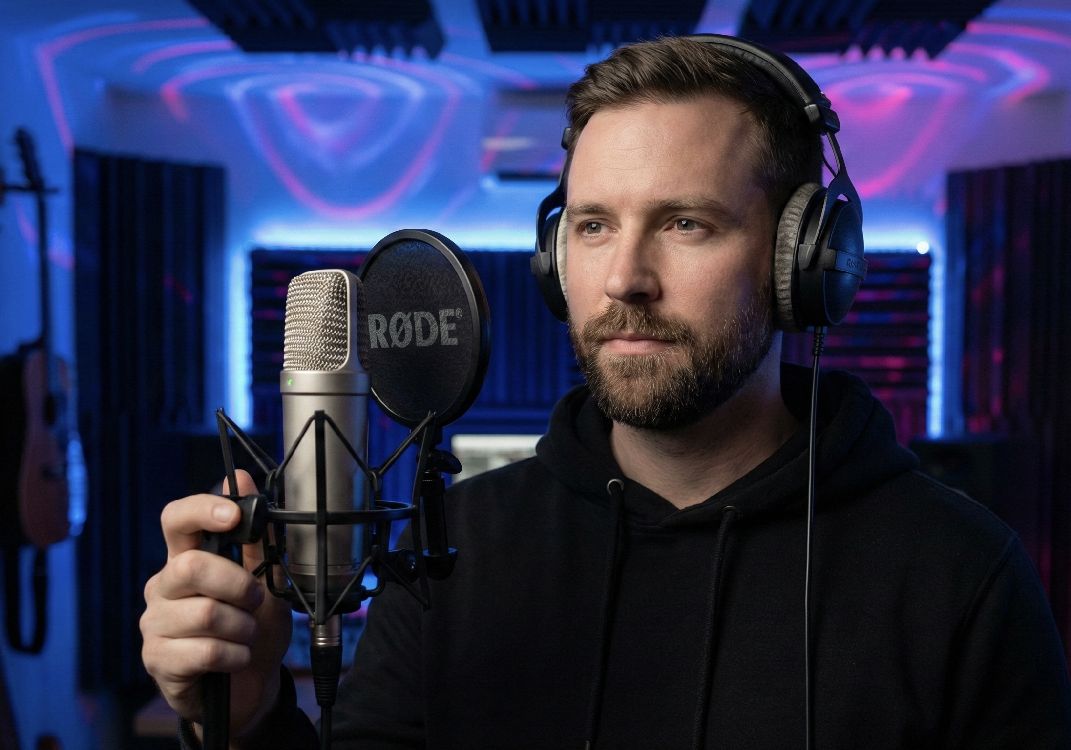 Cinematic Podcaster Portrait: Neon Studio Setup Nano Banana Pro preview image