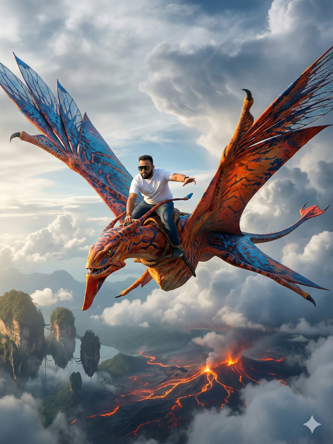 Person siting on toruk from avatar Nano Banana Pro preview image