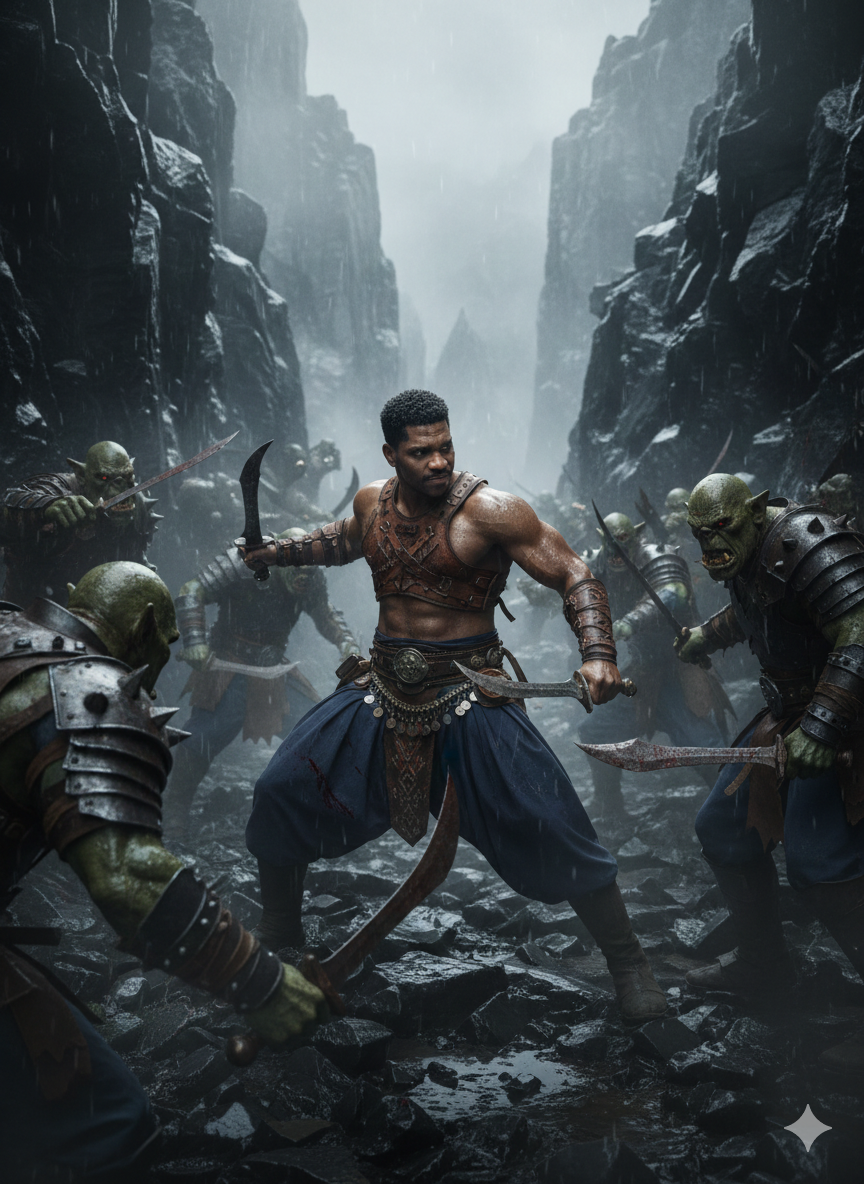 heavily armored Orcs in a narrow Nano Banana Pro preview image