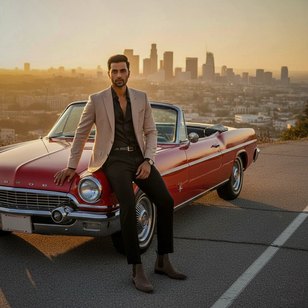 Los Angeles Mulholland Drive – Sunset Convertible Car Editorial Nano Banana Pro preview image