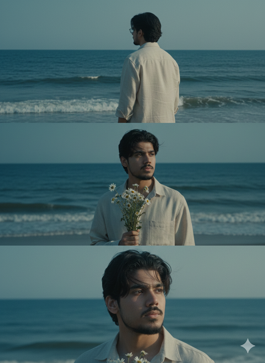Guy holding flowers at the beach Nano Banana Pro preview image