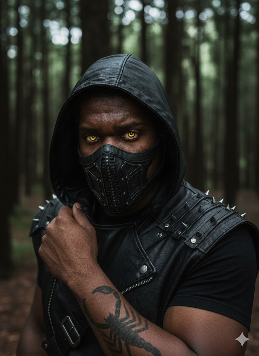 homem vestido com roupa escura e uma máscara Nano Banana Pro preview image