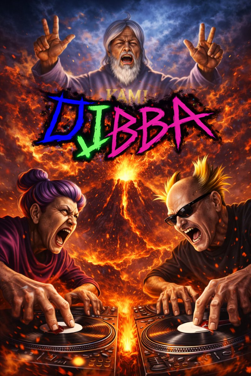 Intense Elderly DJ Volcano Poster preview image