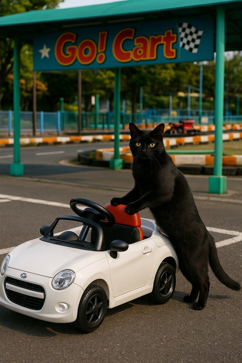 Cat with Toy Car at Go-Kart Track preview image