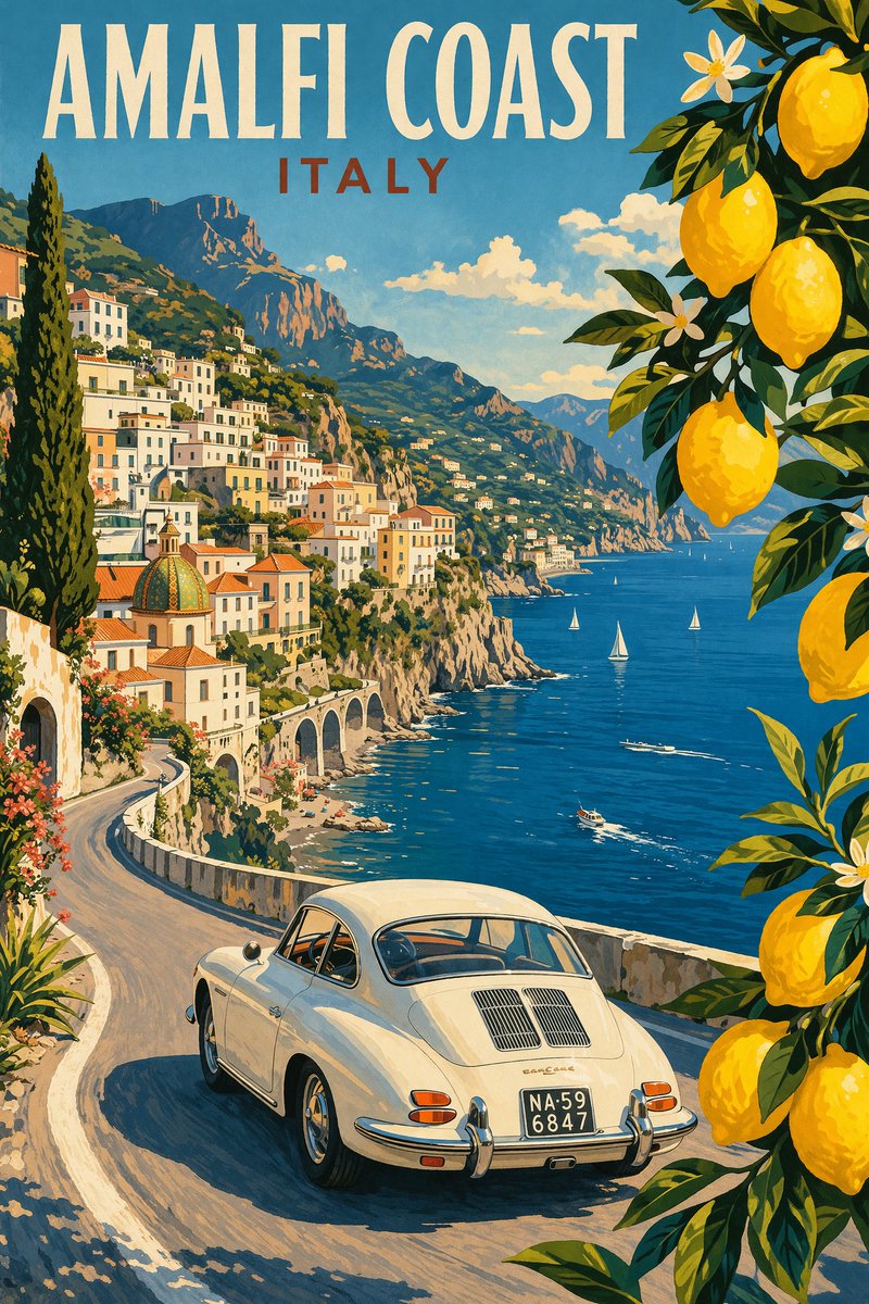 Vintage Amalfi Coast Travel Poster preview image
