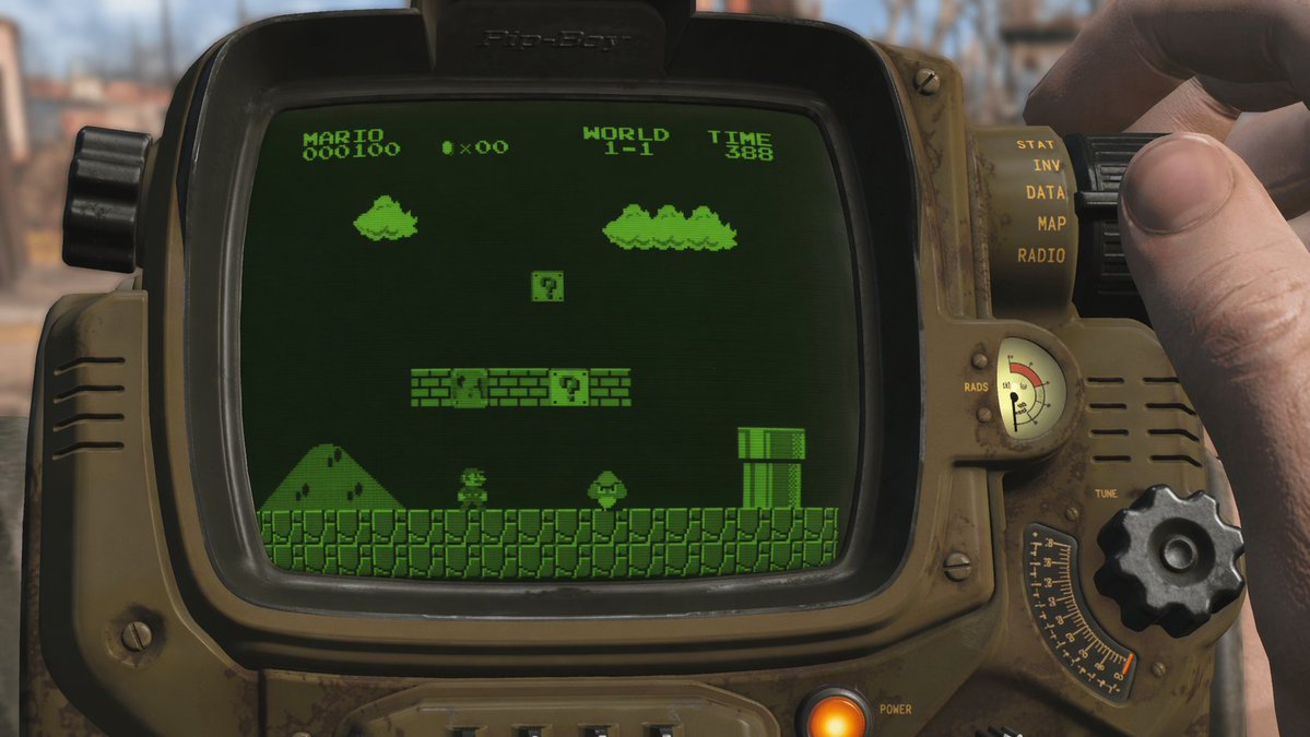 Retro Wrist Computer Playing Classic Platformer preview image