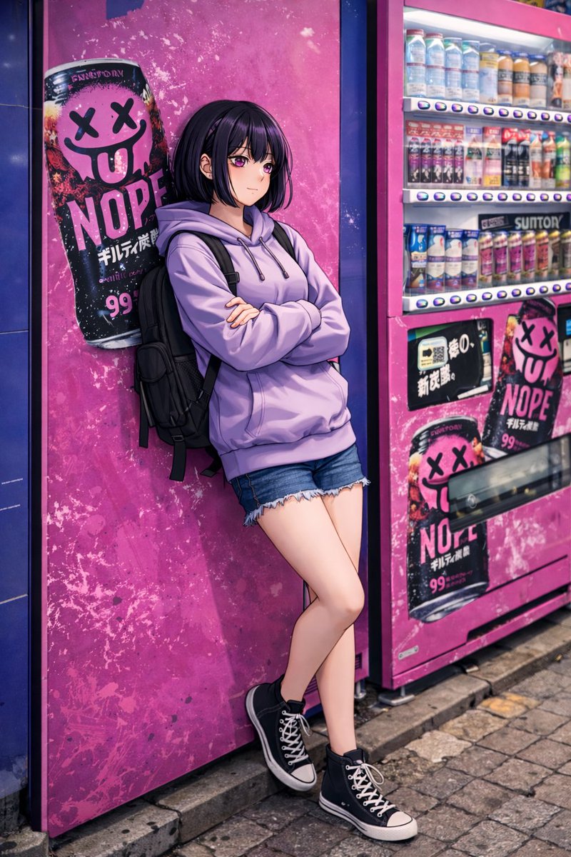Anime Girl Leaning on Vending Machine preview image