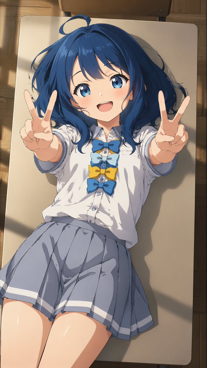 Overhead Anime Girl Peace Sign Portrait preview image