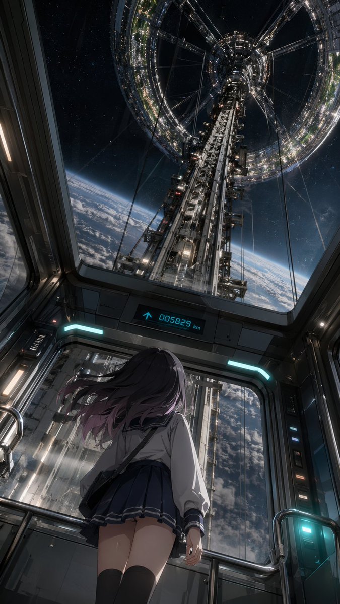 Anime Girl in Space Elevator preview image
