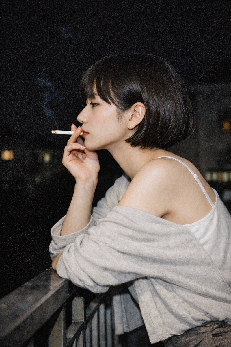 Cinematic Night Portrait of a Woman Smoking preview image