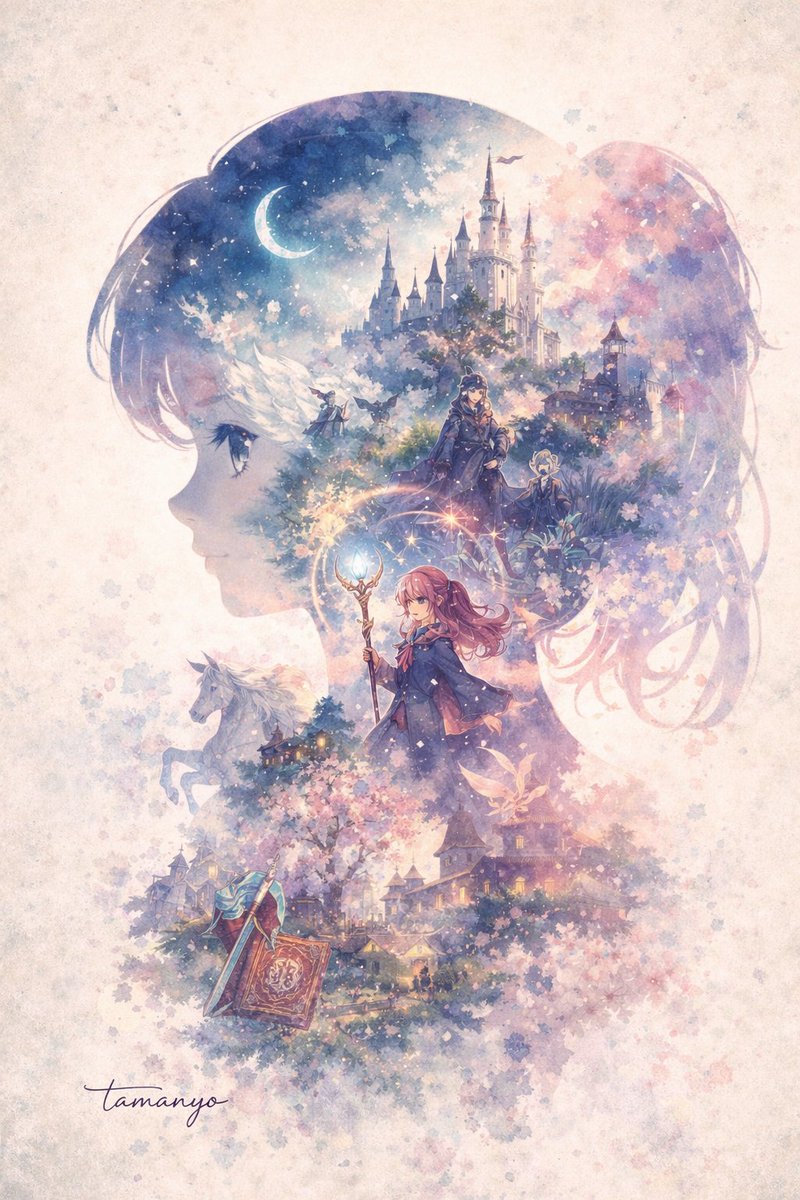 Watercolor Double-Exposure Fantasy Silhouette preview image