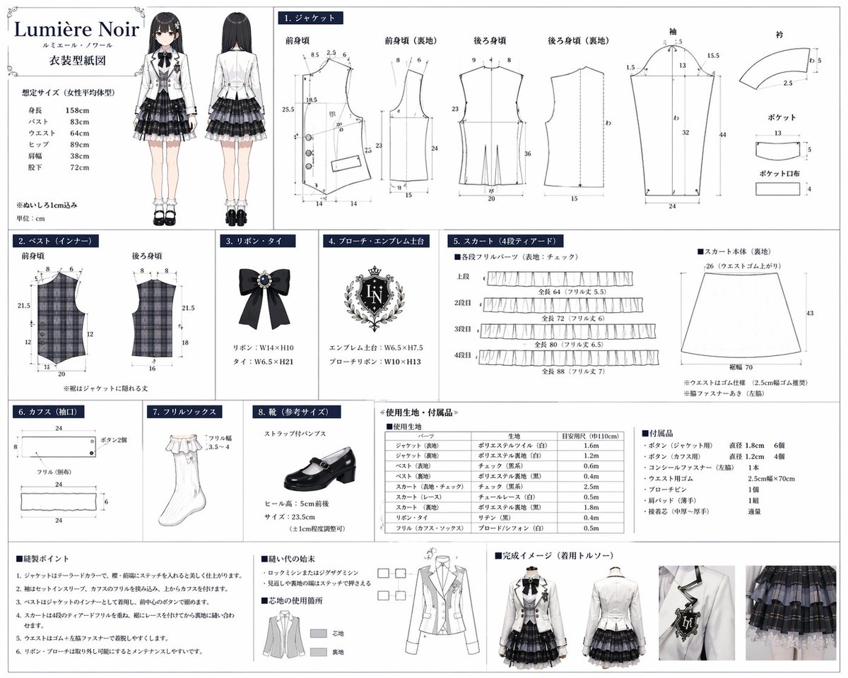Anime Costume Sewing Pattern Sheet preview image