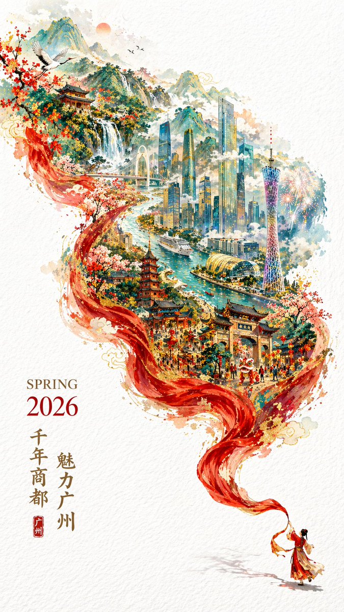 Flowing Ribbon Cityscape Watercolor Poster preview image