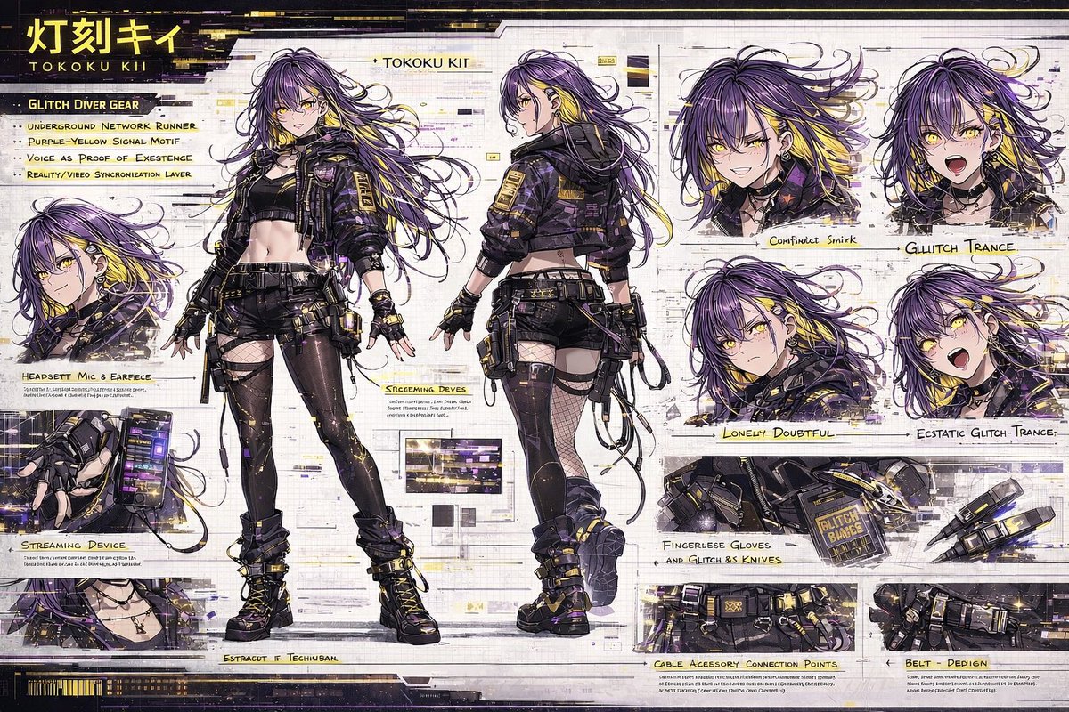 Cyberpunk Anime Character Concept Sheet preview image
