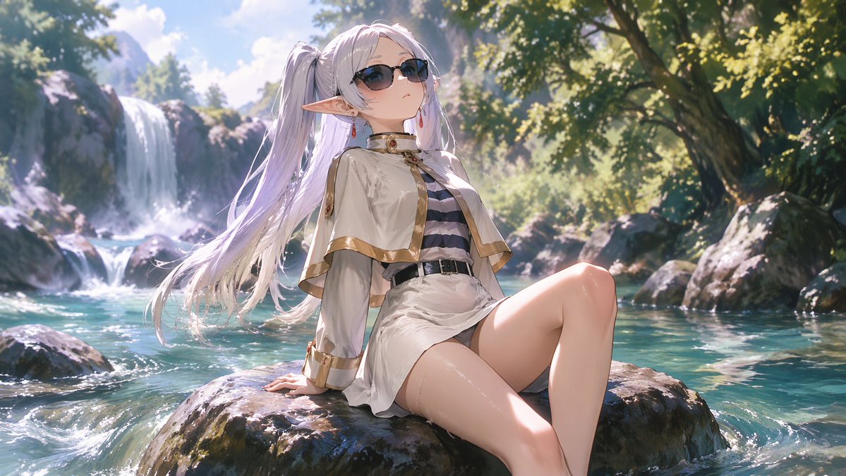 Anime Elf Girl Relaxing in a Forest River preview image