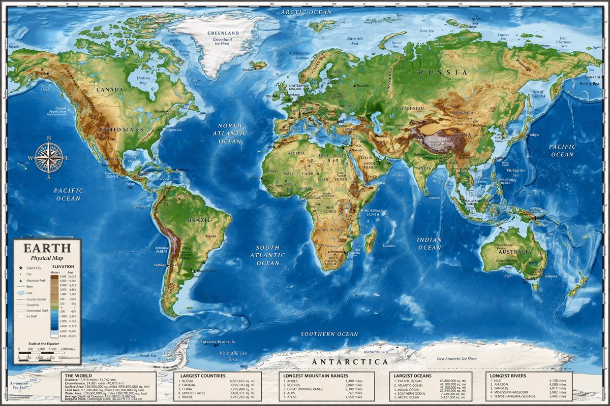 Detailed Physical World Map with Info Panels preview image