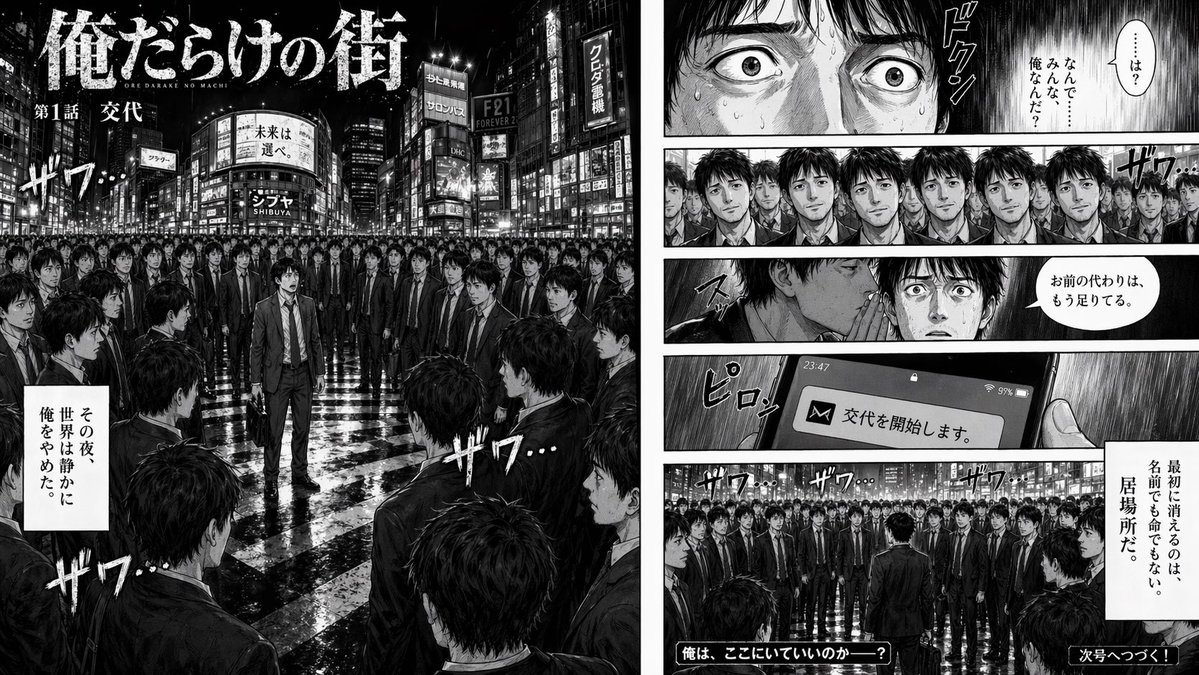 Two-Page Psychological Thriller Manga Spread preview image