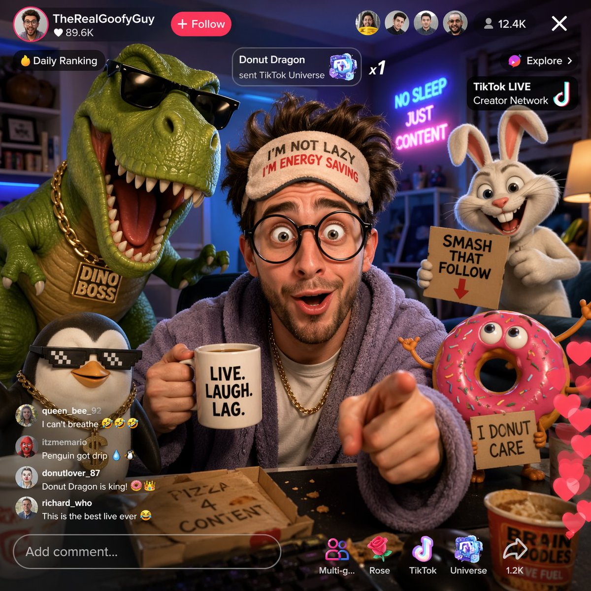 Funny TikTok livestream with cartoon characters preview image