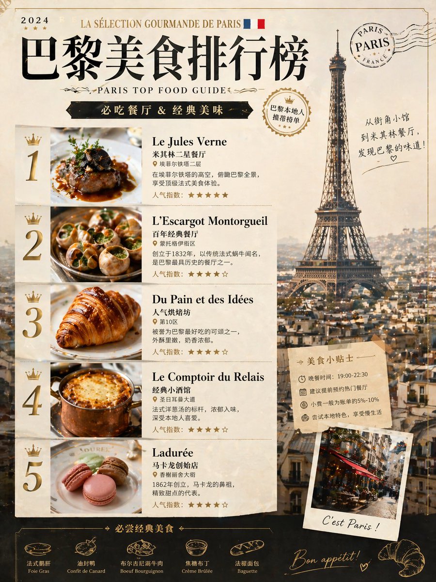 Paris Food Ranking Poster Prompt preview image