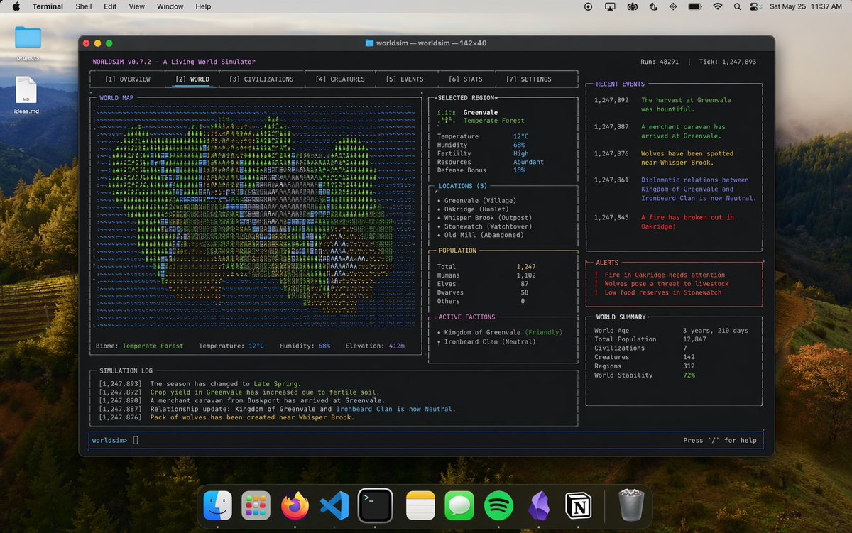 Mac Terminal World Sim UI preview image