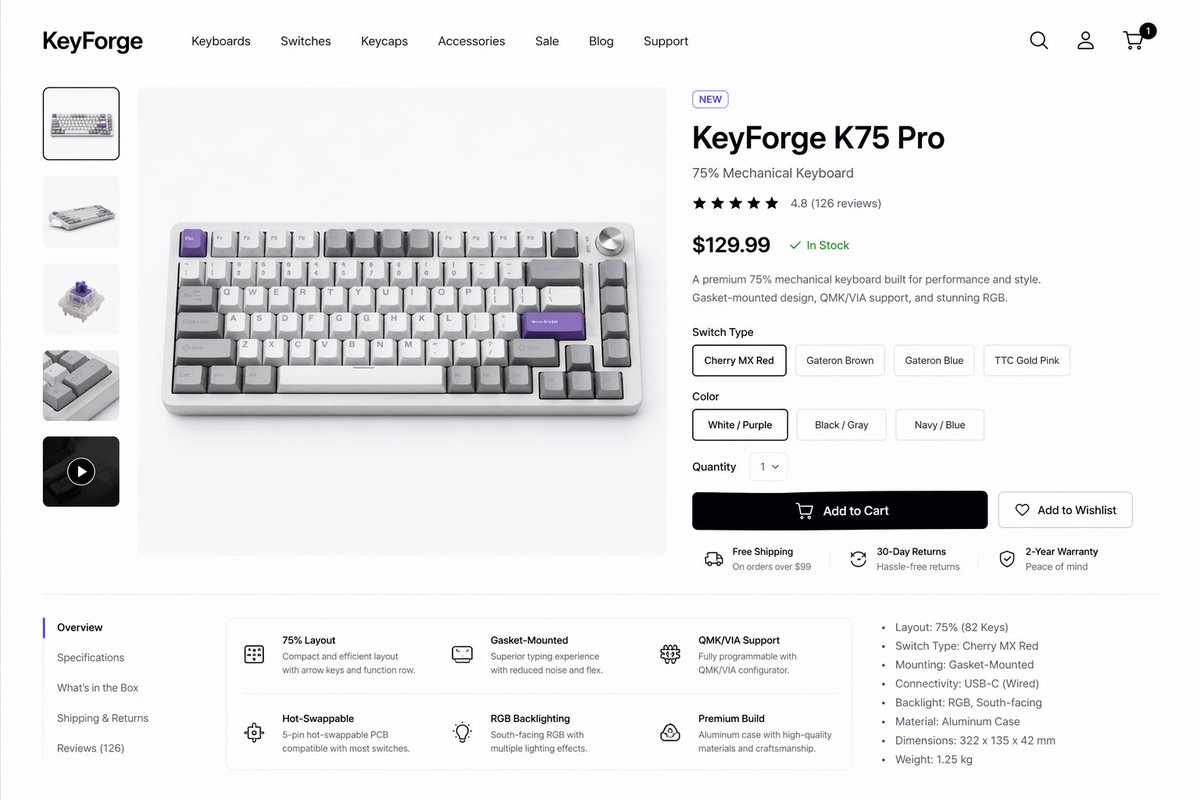 Mechanical Keyboard Product Page Mockup preview image
