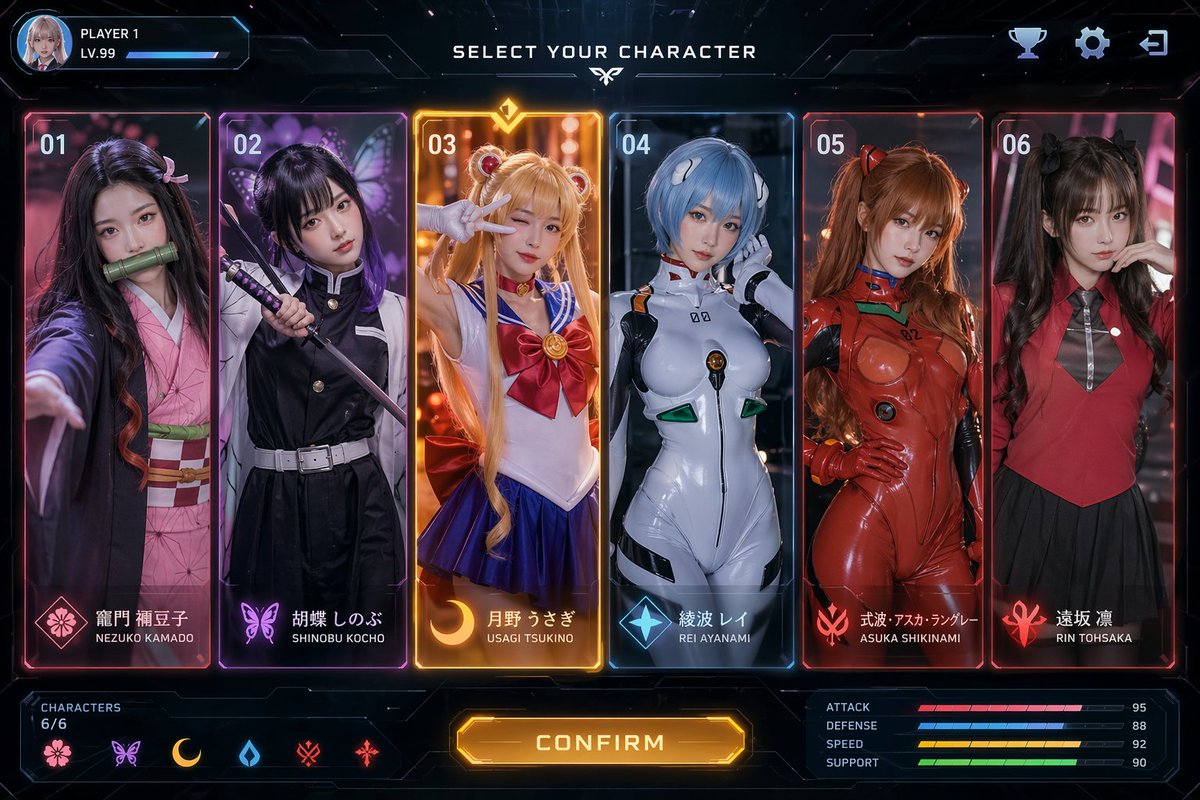 Sci-Fi Anime Character Select UI preview image