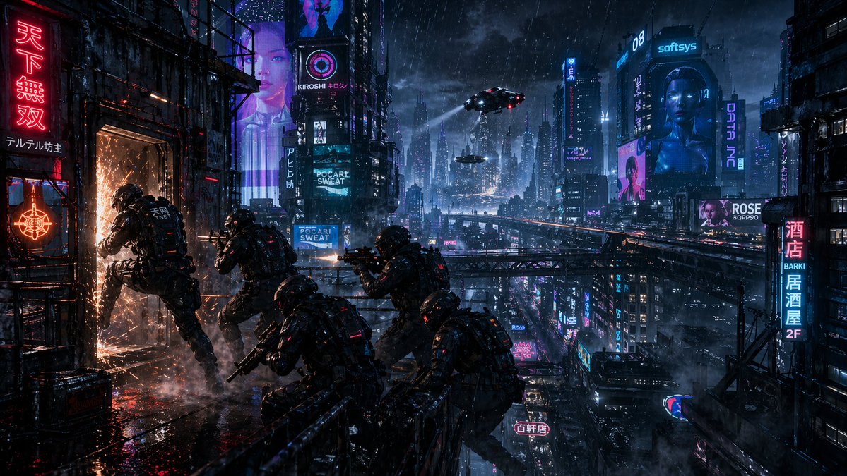 Cyberpunk Rooftop Breach Raid preview image